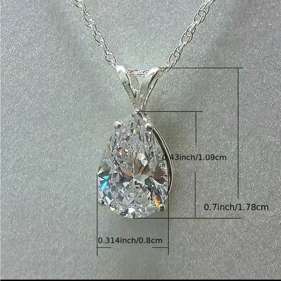 🆕❗️ 925 Silver Teardrop Shaped Gemstone Zircon Pendant Necklace - Picture 4 of 4
